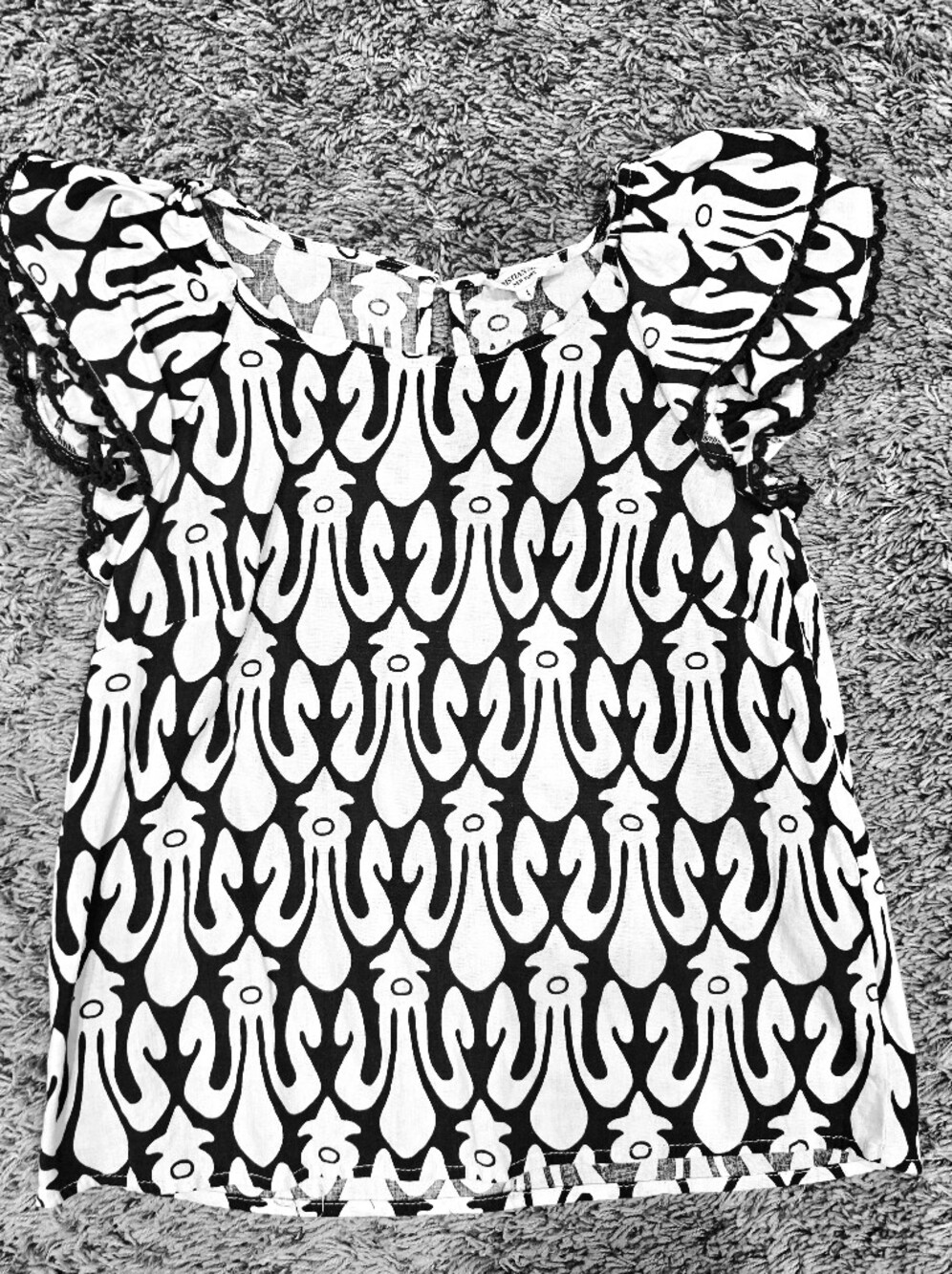 Christian Siriano Black & White Ruffle Sleeve Linen Blend Top Size Small